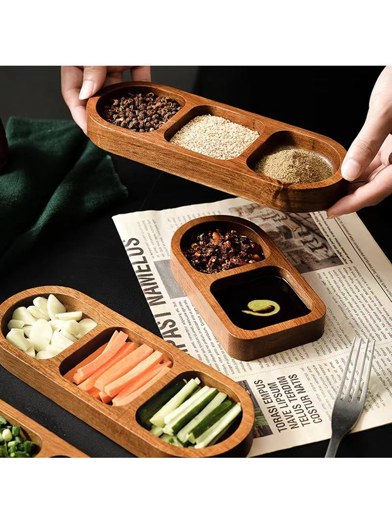 Classic wooden small dinner plate, condiment tray