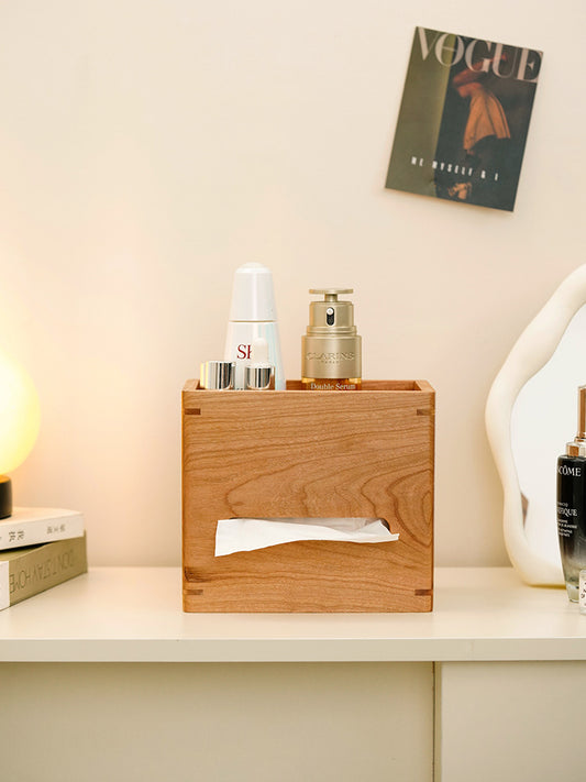 Classic Wooden Tissue Box with Storage Compartment