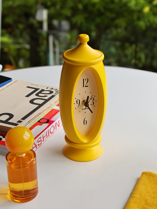 Classic Yellow Oval Silent Desk Clock: Timeless and Quiet Art Design