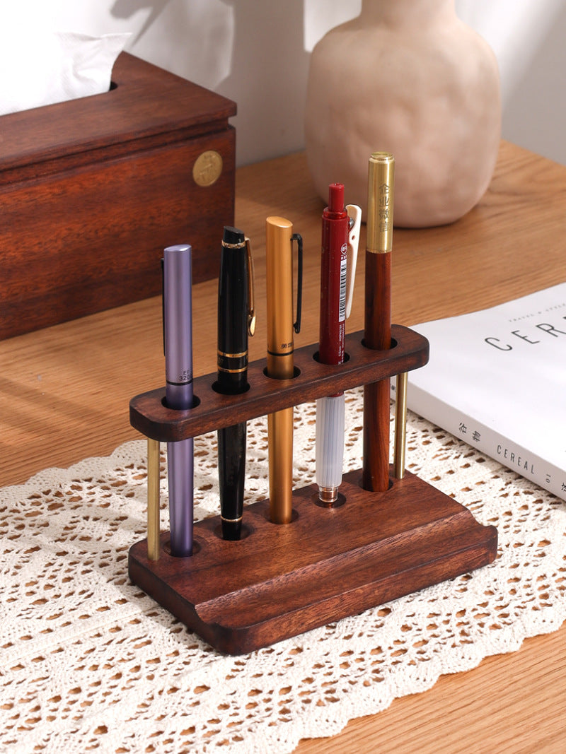 Classical Wooden Office Pen Holder With Mobile Phone Holder