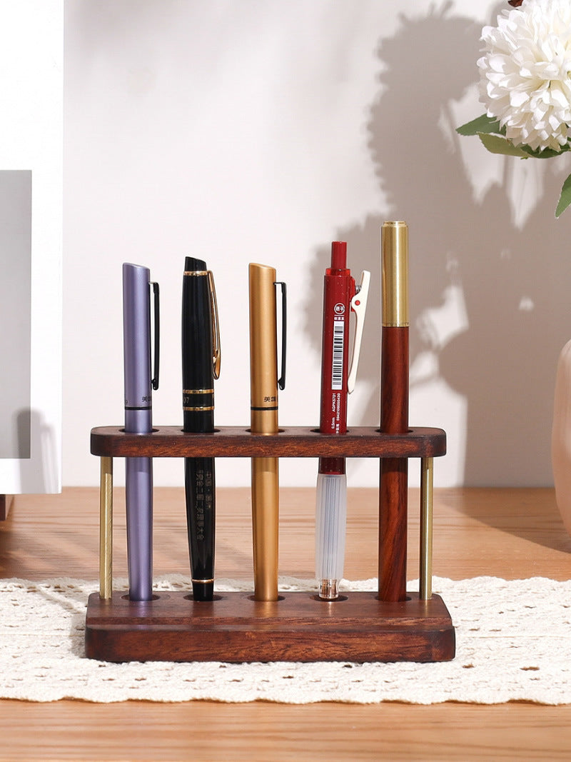 Classical Wooden Office Pen Holder With Mobile Phone Holder