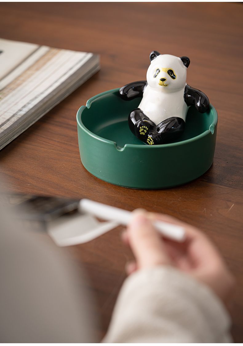 Cozy Panda Ceramic Ashtray,Small Office Desk Decoration