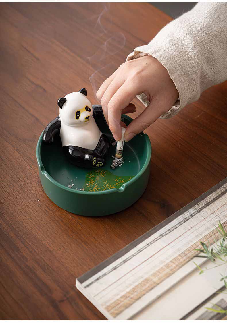 Cozy Panda Ceramic Ashtray,Small Office Desk Decoration