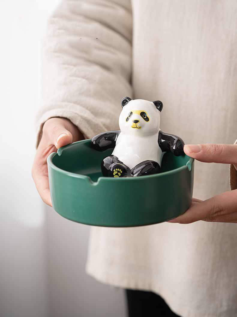 Cozy Panda Ceramic Ashtray,Small Office Desk Decoration