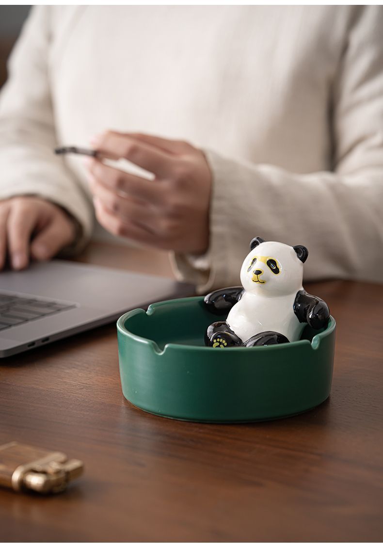 Cozy Panda Ceramic Ashtray,Small Office Desk Decoration