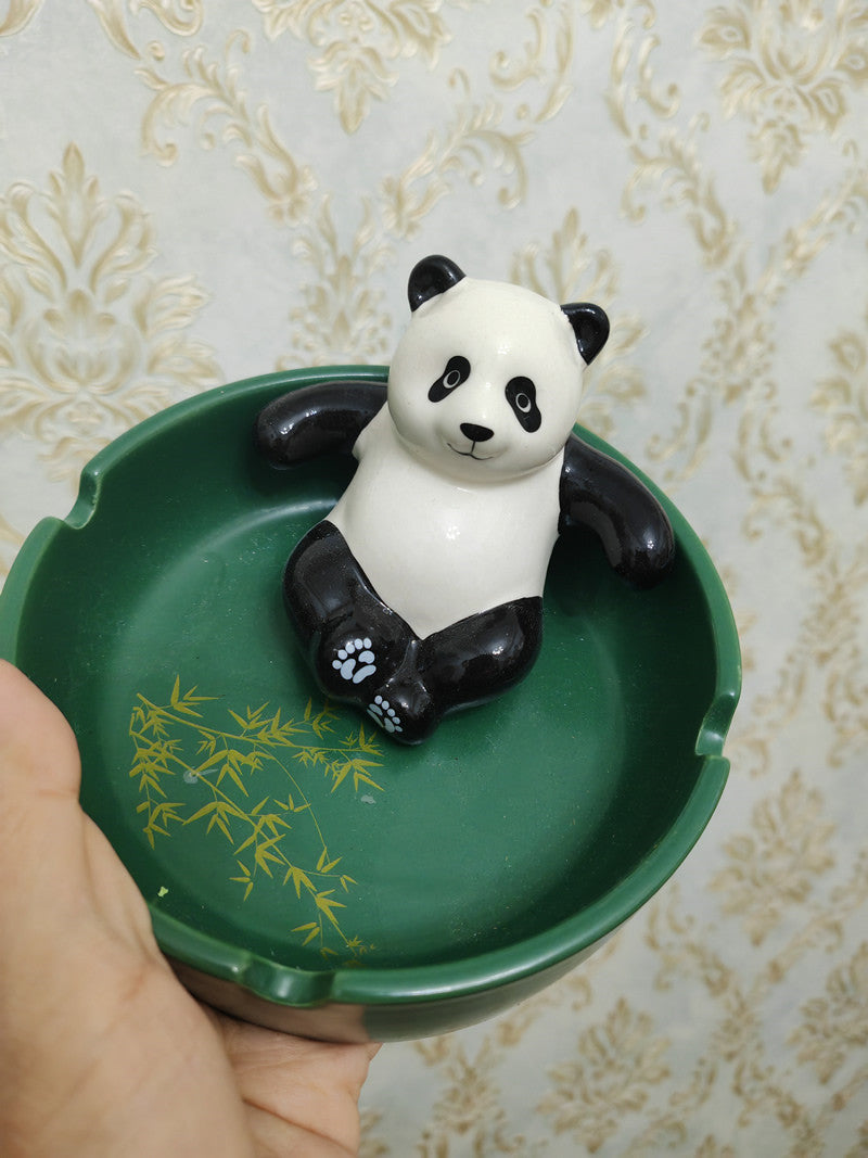 Cozy Panda Ceramic Ashtray,Small Office Desk Decoration