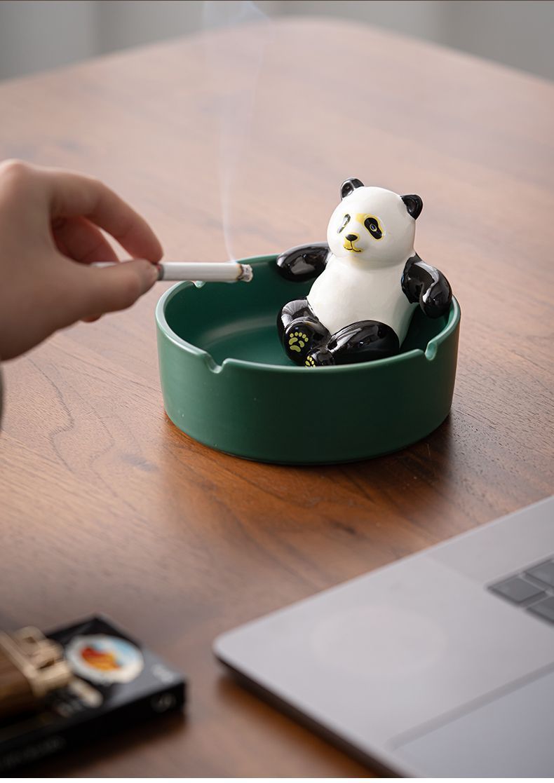 Cozy Panda Ceramic Ashtray,Small Office Desk Decoration