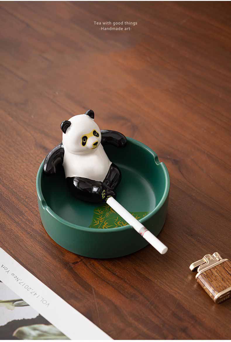 Cozy Panda Ceramic Ashtray,Small Office Desk Decoration