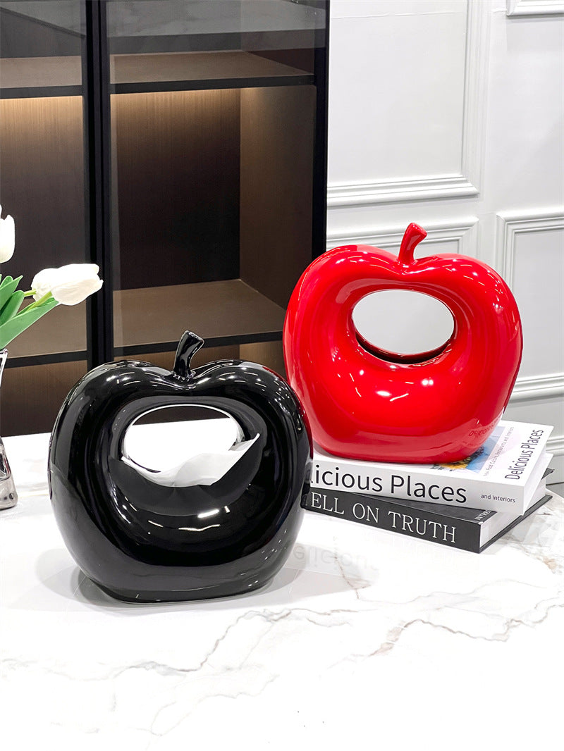 Creative Abstract Apple Ceramic Tissue Box - Unique Artistic Decor