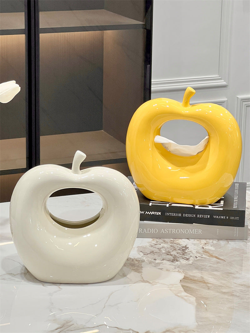 Creative Abstract Apple Ceramic Tissue Box - Unique Artistic Decor