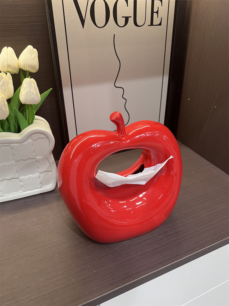 Creative Abstract Apple Ceramic Tissue Box - Unique Artistic Decor