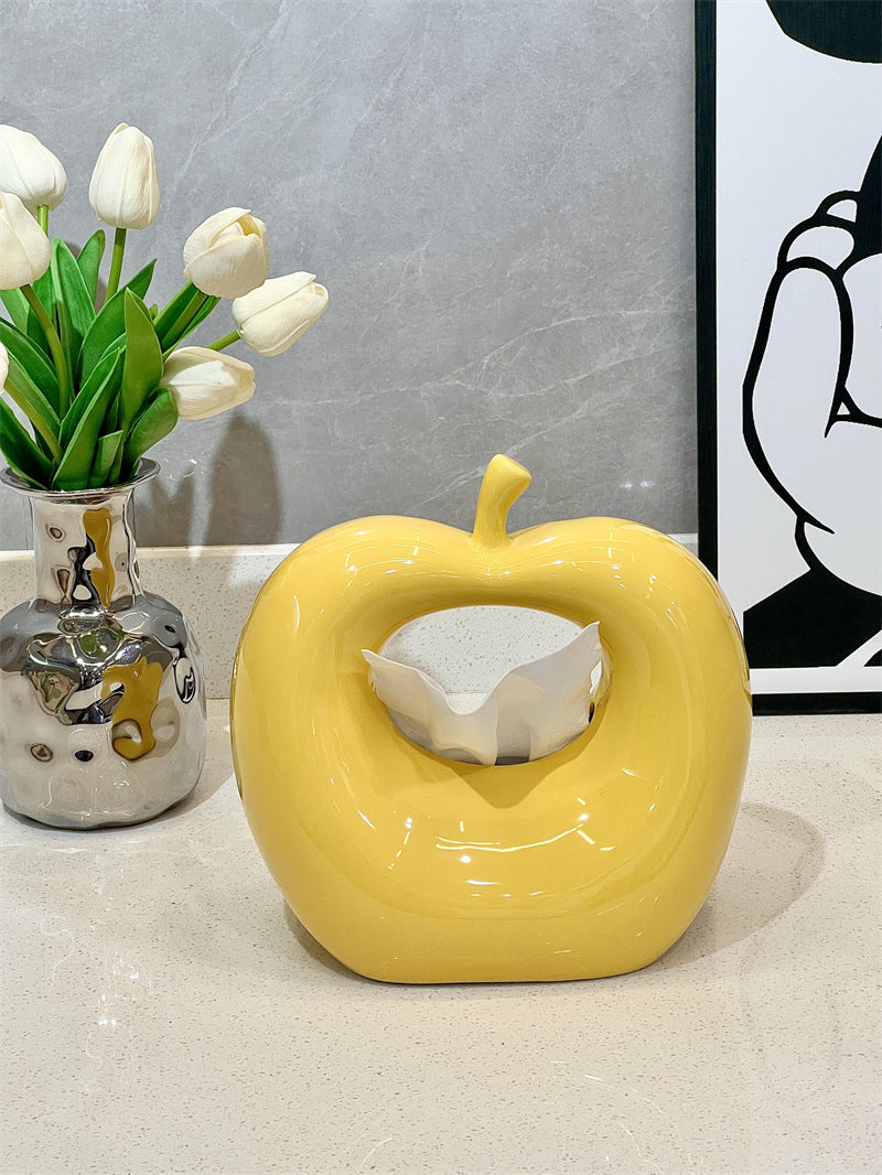 Creative Abstract Apple Ceramic Tissue Box - Unique Artistic Decor