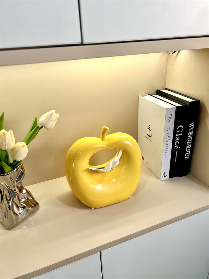 Creative Abstract Apple Ceramic Tissue Box - Unique Artistic Decor