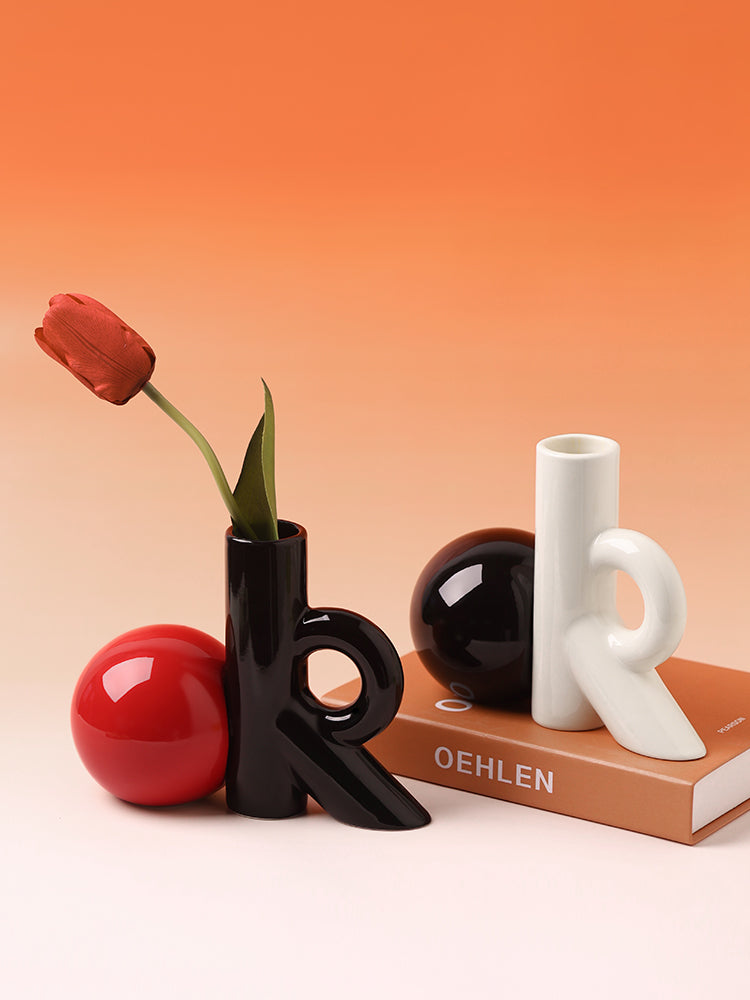 Creative Art "Ok" Shaped Ceramic Vase, Office Desk Decoration Ornaments