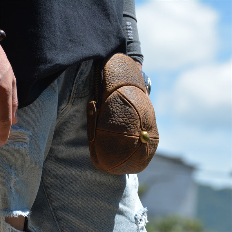 Creative Baseball Cap Vintage Cowhide Waist Bag, Unique Gift