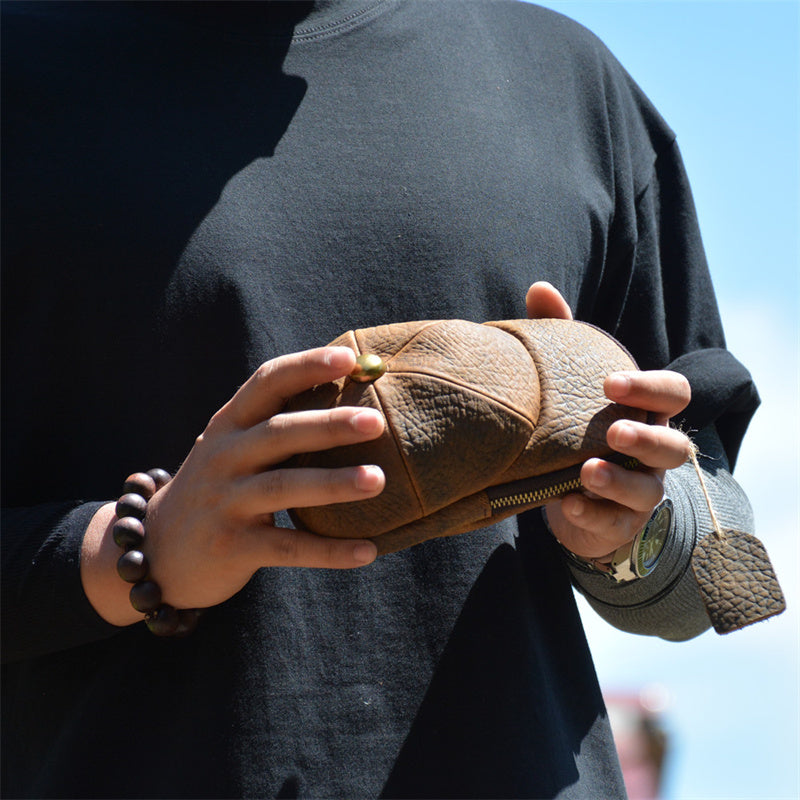 Creative Baseball Cap Vintage Cowhide Waist Bag, Unique Gift