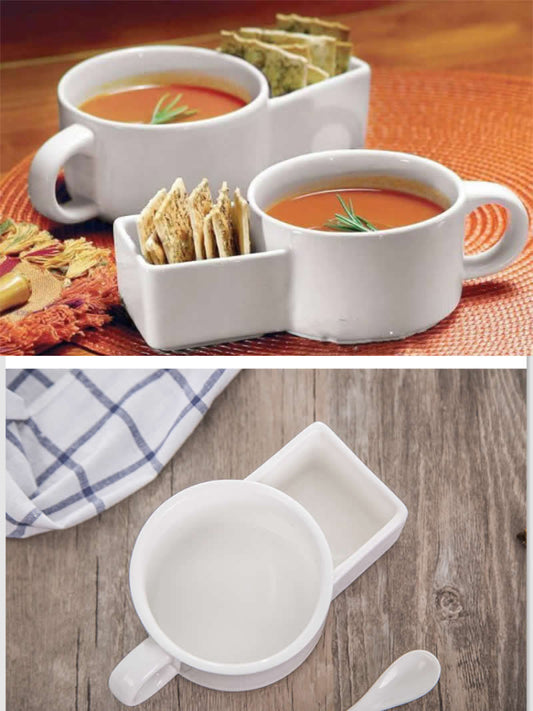 Creative ceramic soup cup bowl with biscuit holder