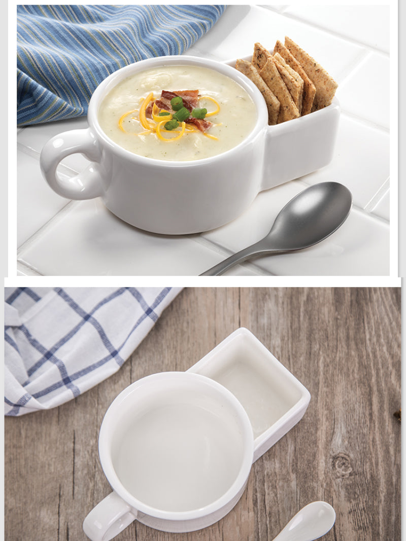 Creative ceramic soup cup bowl with biscuit holder