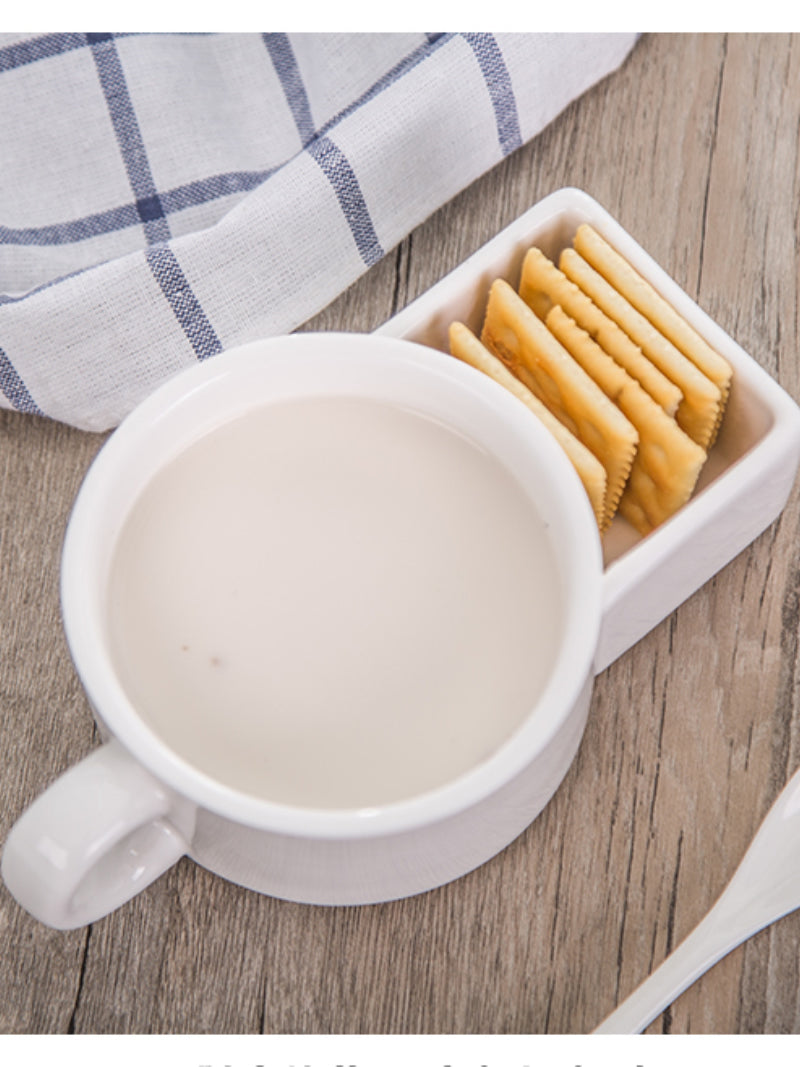 Creative ceramic soup cup bowl with biscuit holder