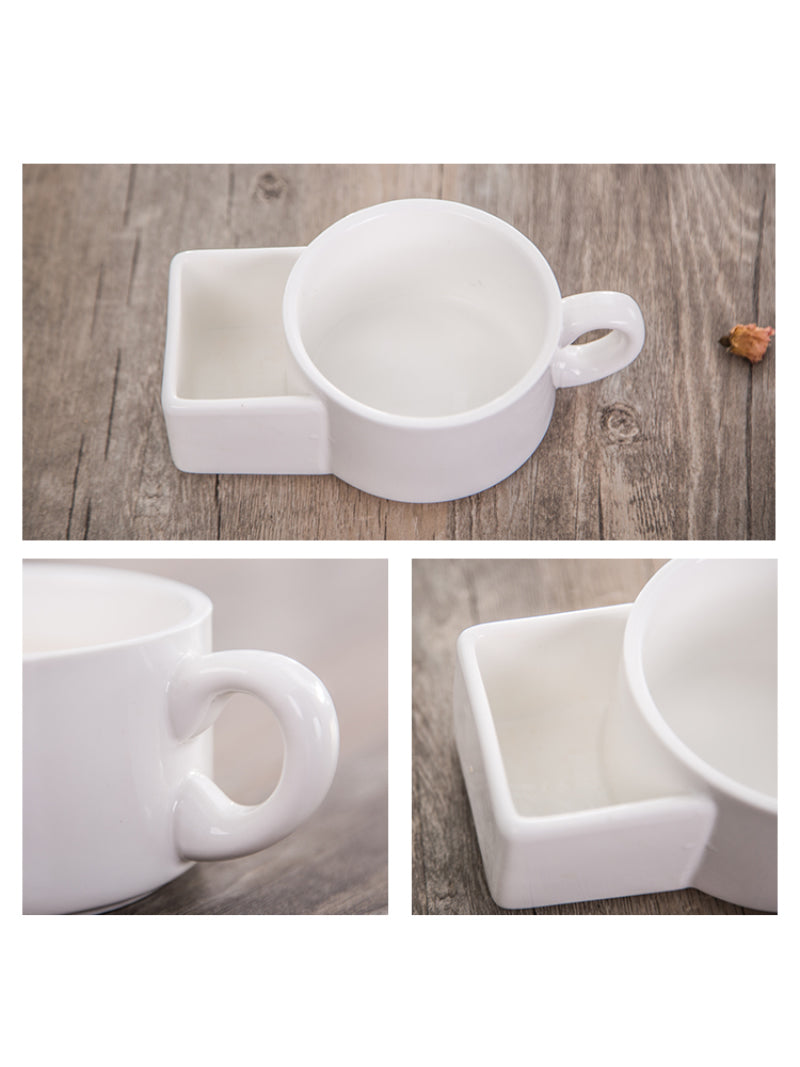 Creative ceramic soup cup bowl with biscuit holder