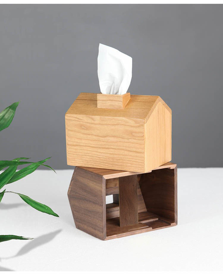 Creative Chimney House Wooden Tissue Box, Home Office Decoration