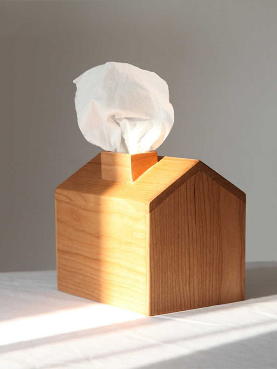 Creative Chimney House Wooden Tissue Box, Home Office Decoration