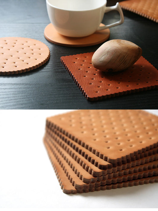 Creative Cowhide Biscuit Table Coaster, Insulation Pad