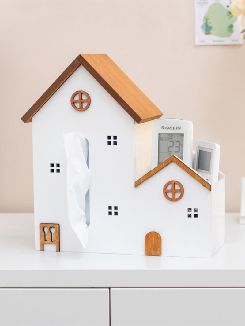 Creative Mini Wooden House Tissue Box, Desktop Storage Box