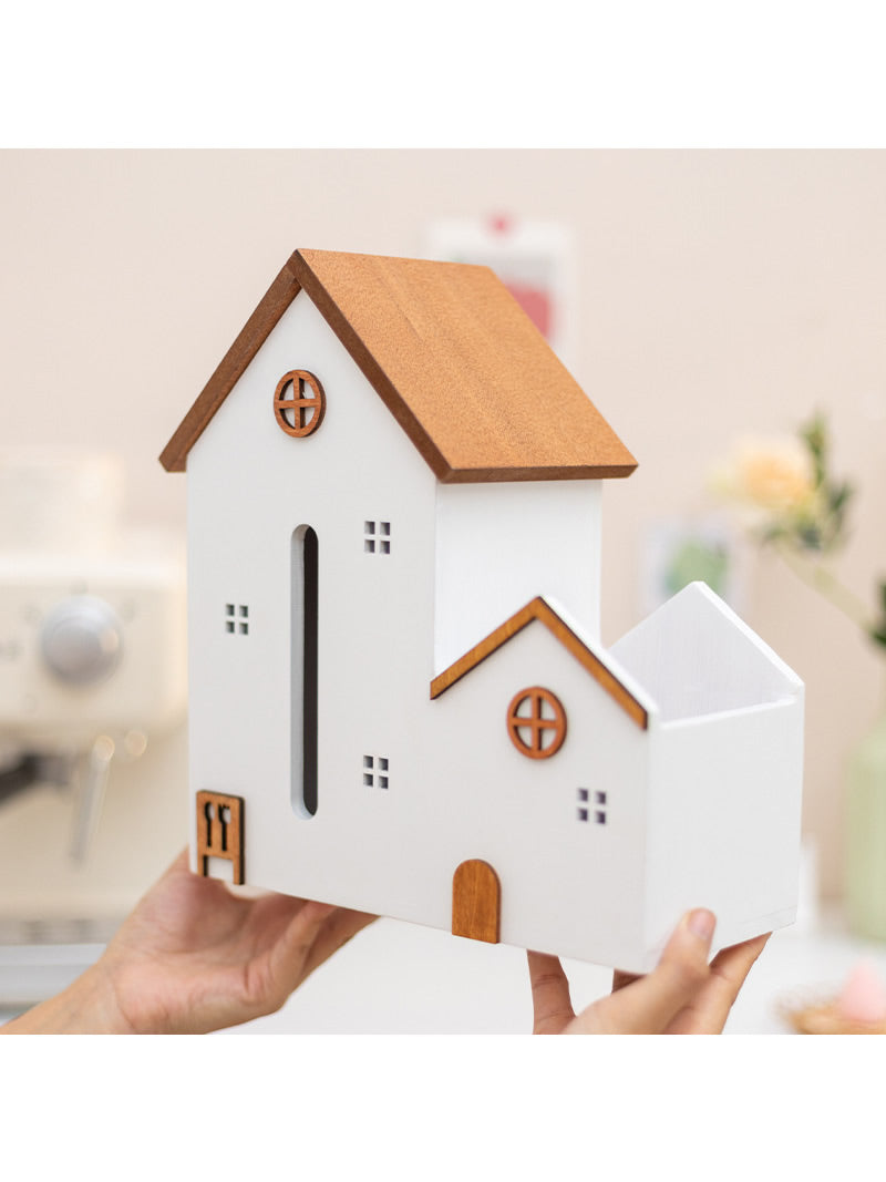 Creative Mini Wooden House Tissue Box, Desktop Storage Box