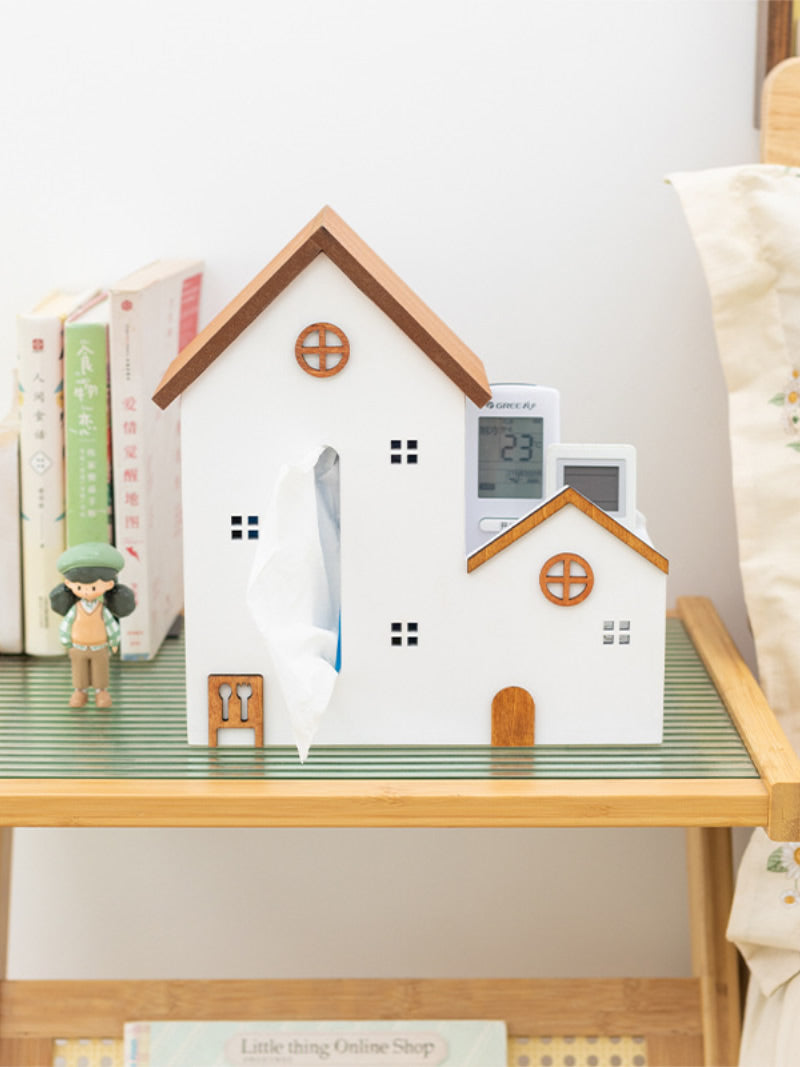 Creative Mini Wooden House Tissue Box, Desktop Storage Box