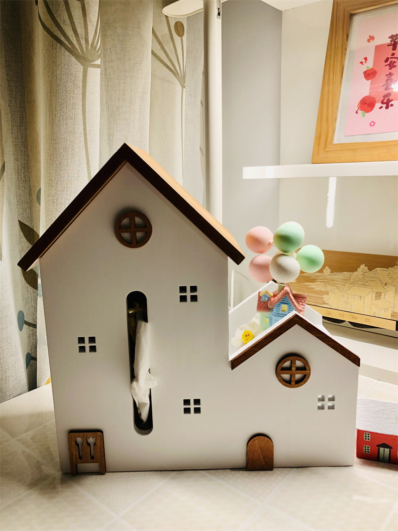 Creative Mini Wooden House Tissue Box, Desktop Storage Box