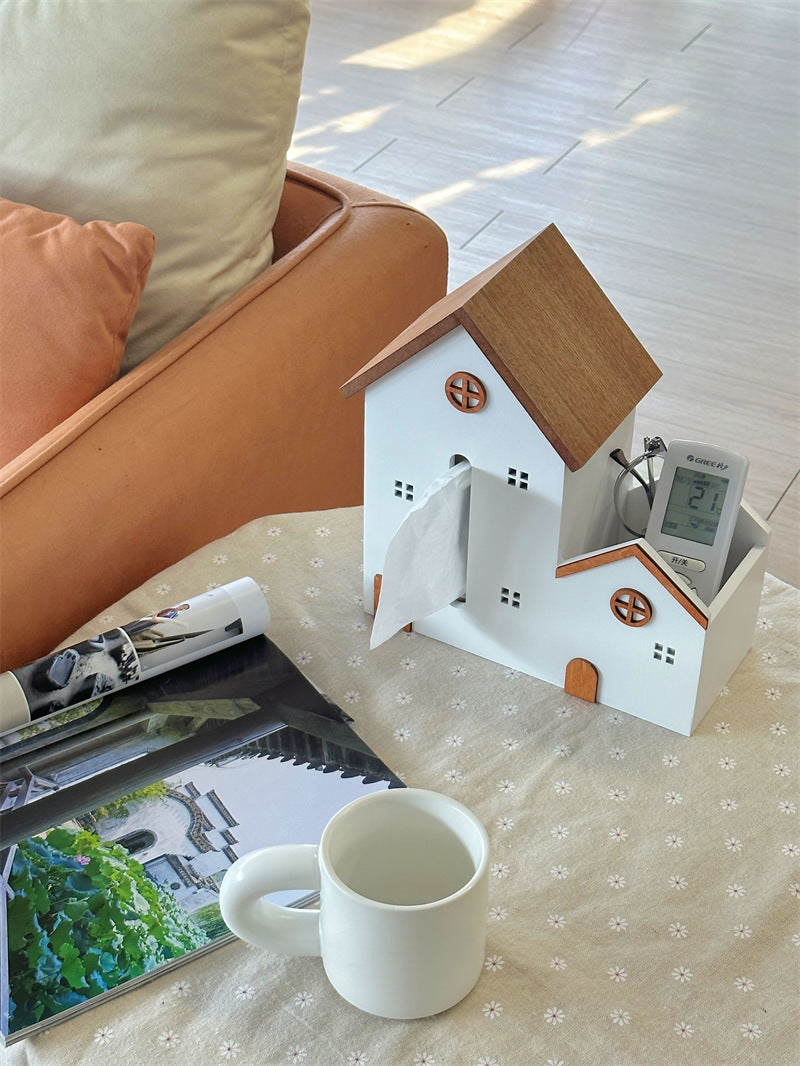 Creative Mini Wooden House Tissue Box, Desktop Storage Box