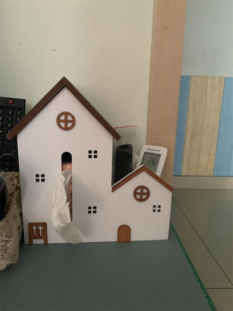 Creative Mini Wooden House Tissue Box, Desktop Storage Box