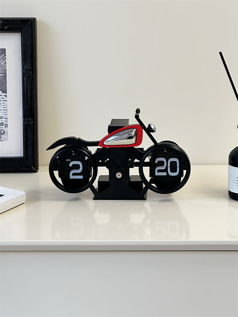 Creative Motorcycle Flip Clock: Unique Desk Timepiece