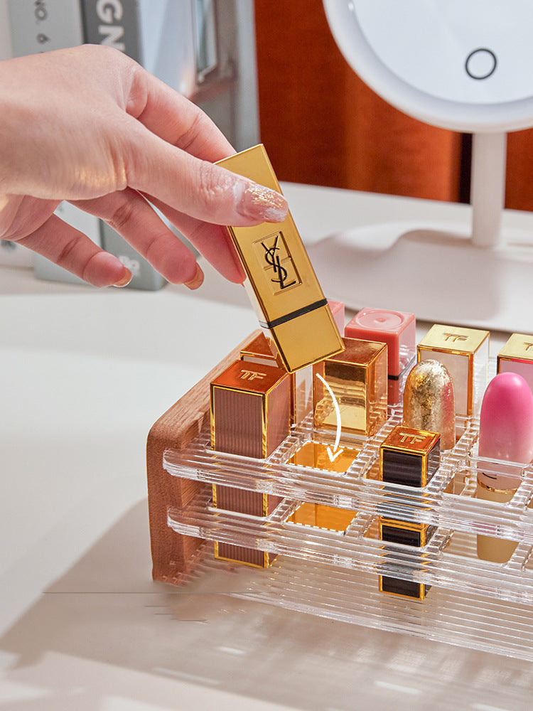 Creative Multi-Compartment Wooden and Acrylic Cosmetic Organizer