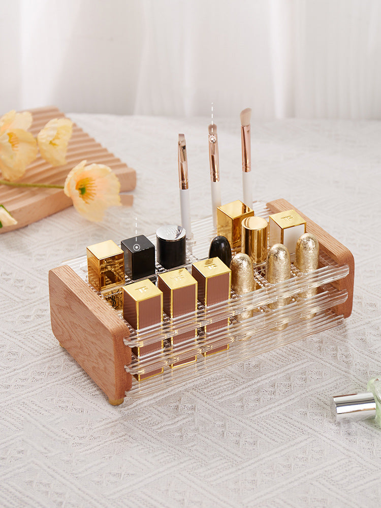 Creative Multi-Compartment Wooden and Acrylic Cosmetic Organizer