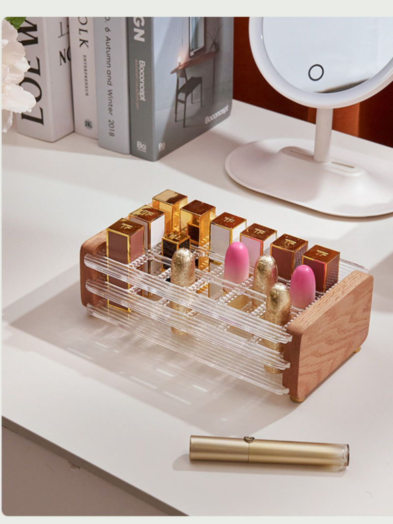 Creative Multi-Compartment Wooden and Acrylic Cosmetic Organizer