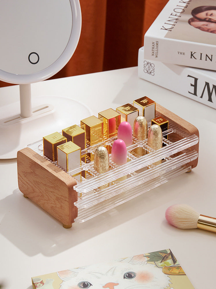 Creative Multi-Compartment Wooden and Acrylic Cosmetic Organizer