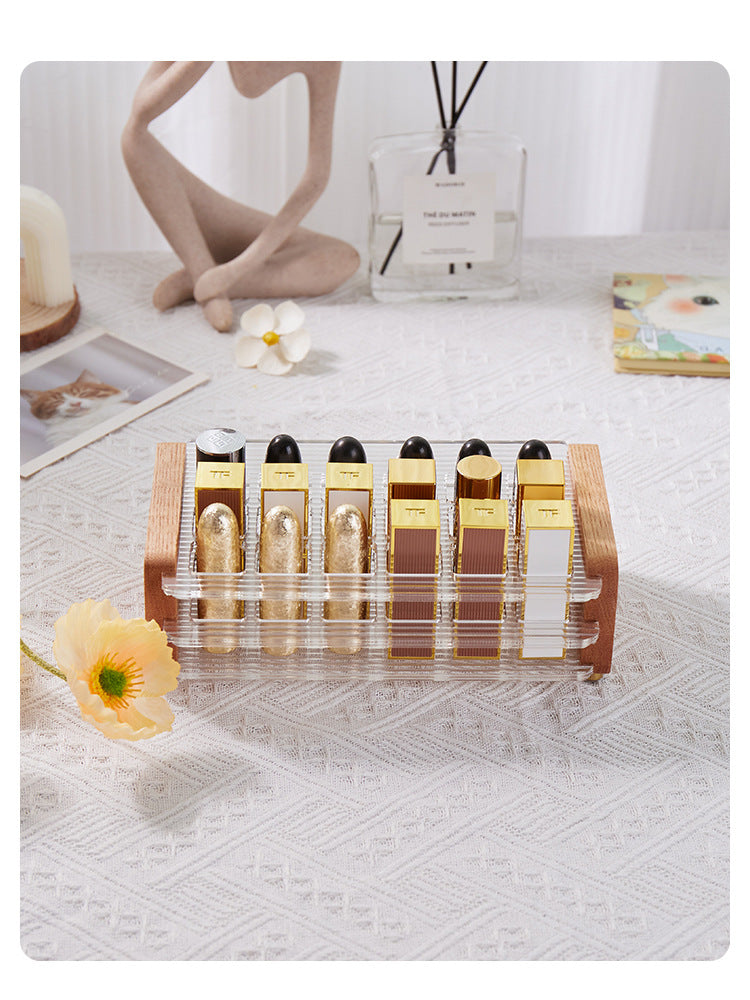 Creative Multi-Compartment Wooden and Acrylic Cosmetic Organizer