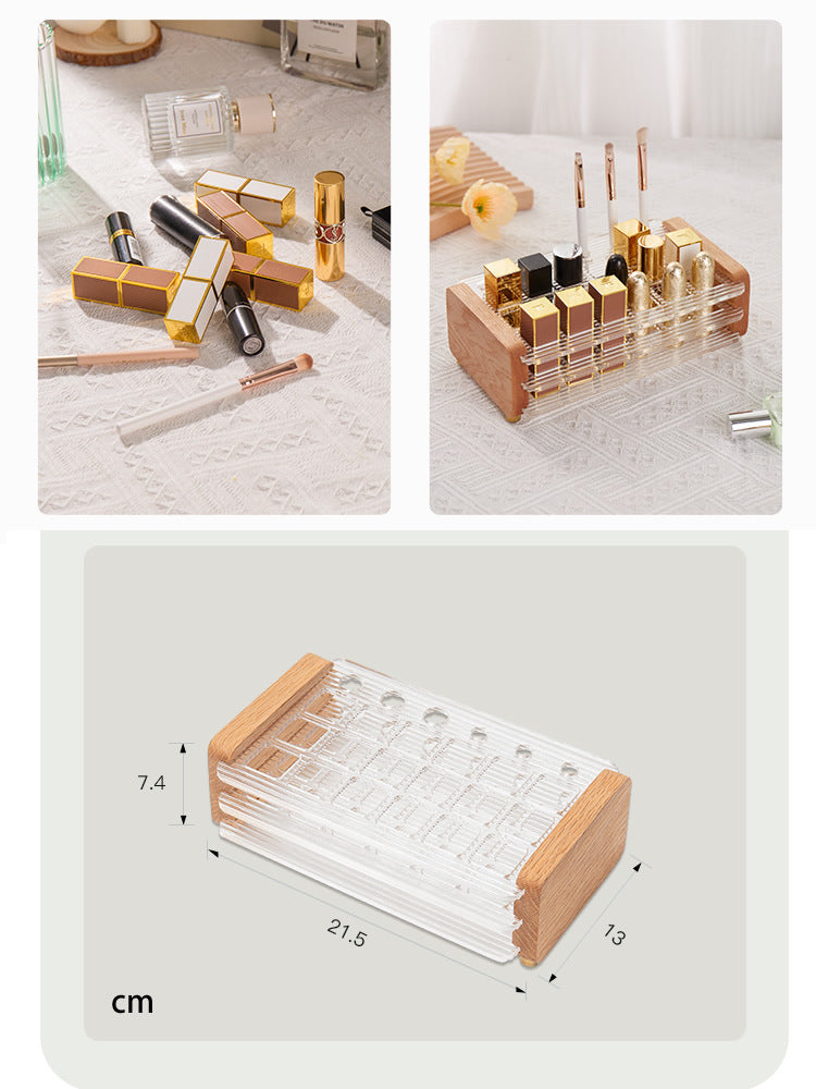 Creative Multi-Compartment Wooden and Acrylic Cosmetic Organizer