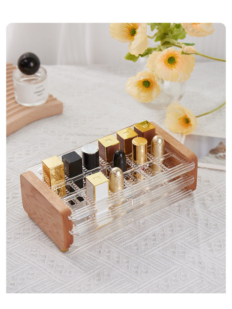 Creative Multi-Compartment Wooden and Acrylic Cosmetic Organizer