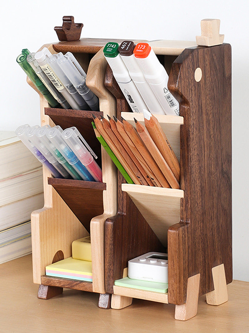 Creative Multi-Layer Wooden Pen Holder, Office Supplies Organization