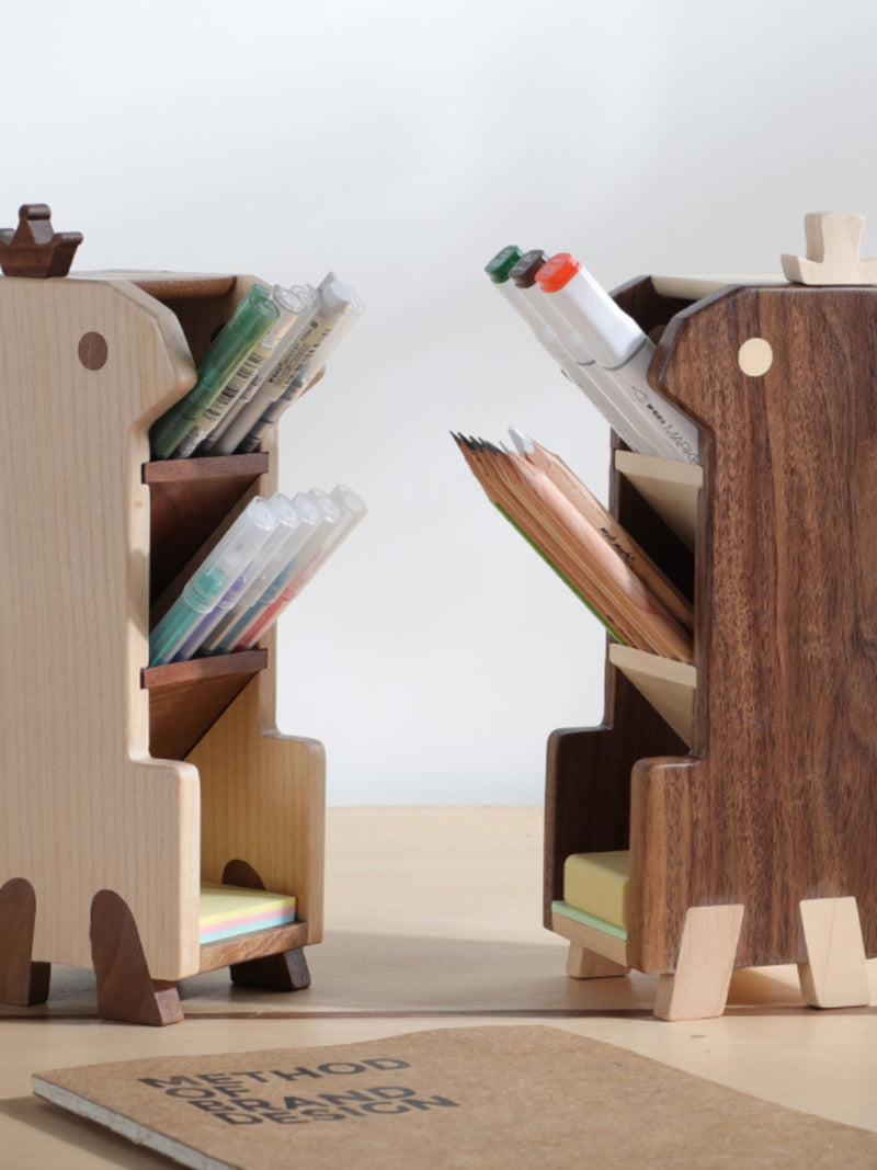 Creative Multi-Layer Wooden Pen Holder, Office Supplies Organization