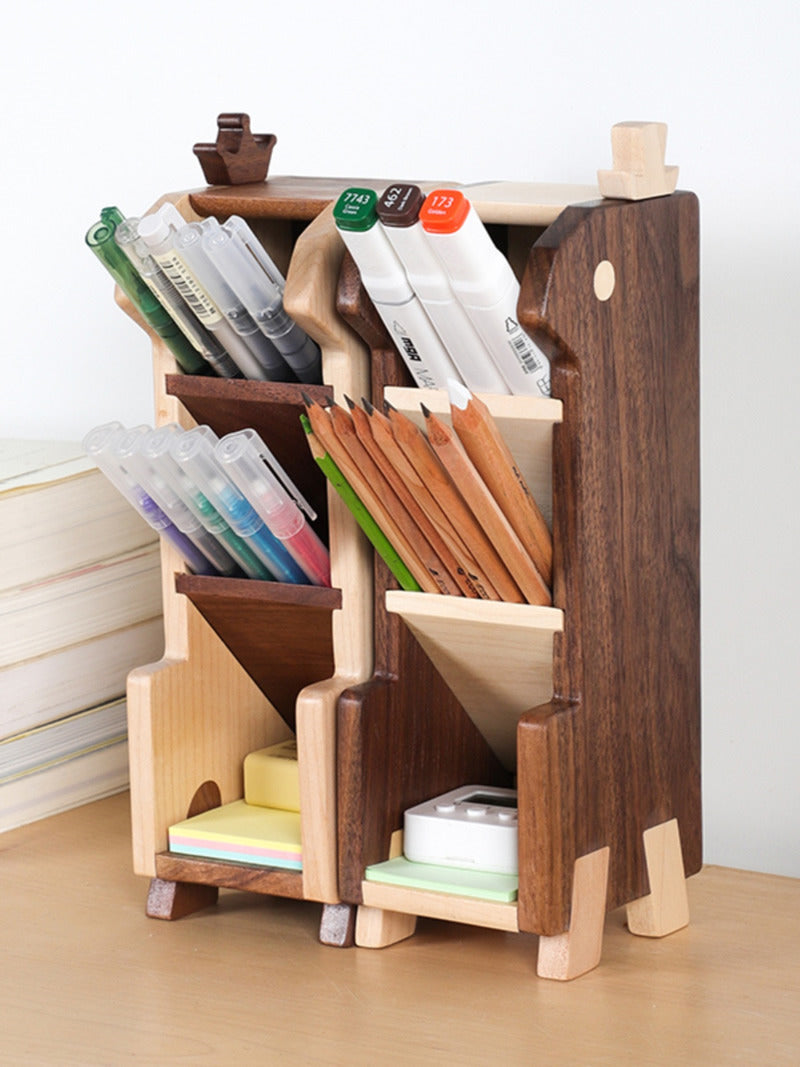 Creative Multi-Layer Wooden Pen Holder, Office Supplies Organization