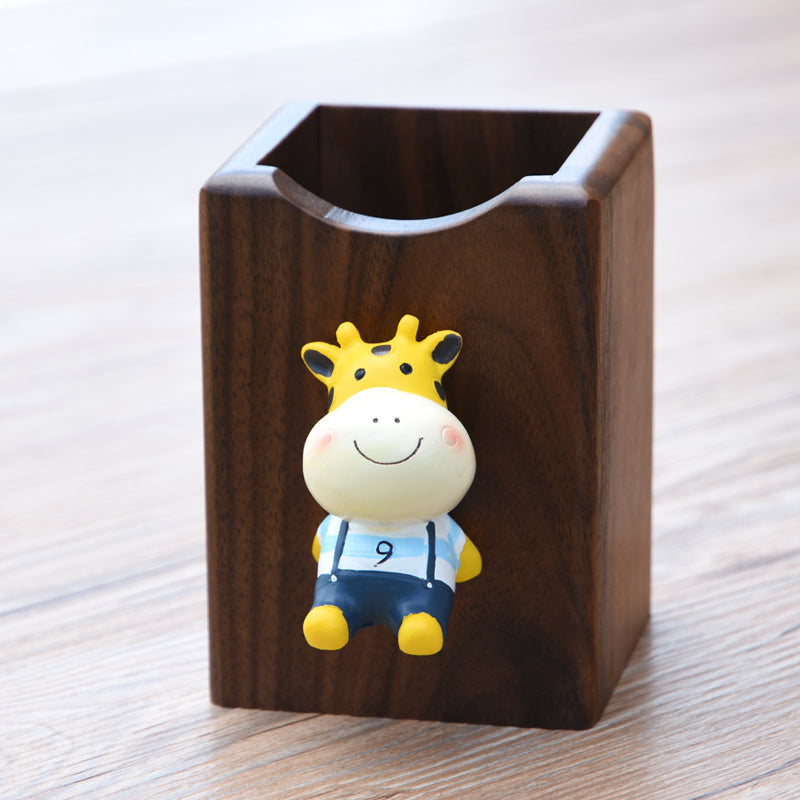 Creative Small Animal  Wooden Pen Holder, Unique Decoration