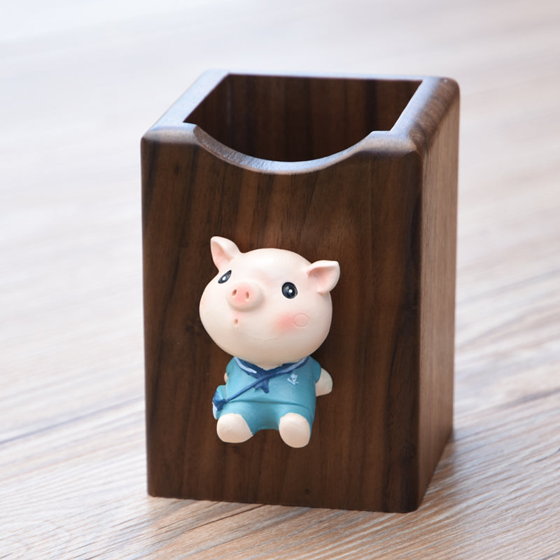 Creative Small Animal  Wooden Pen Holder, Unique Decoration