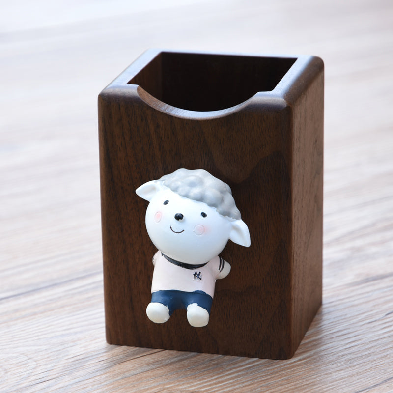 Creative Small Animal  Wooden Pen Holder, Unique Decoration