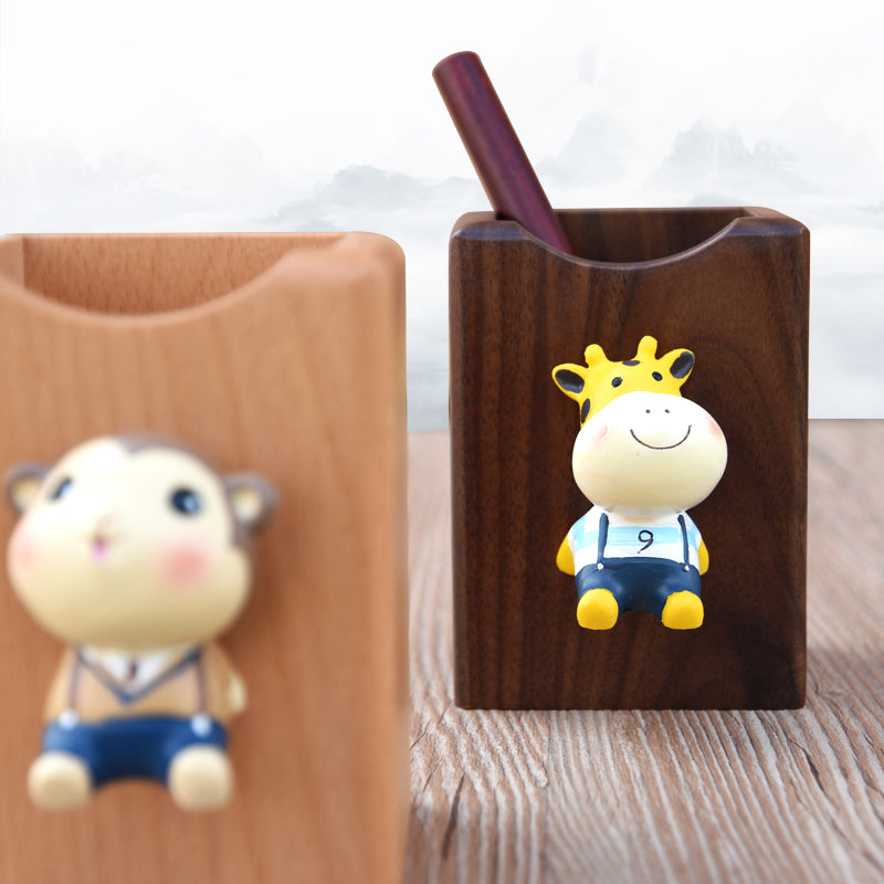 Creative Small Animal  Wooden Pen Holder, Unique Decoration