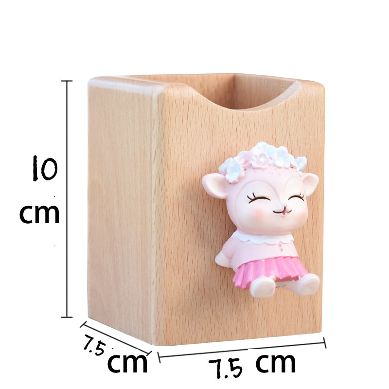 Creative Small Animal  Wooden Pen Holder, Unique Decoration