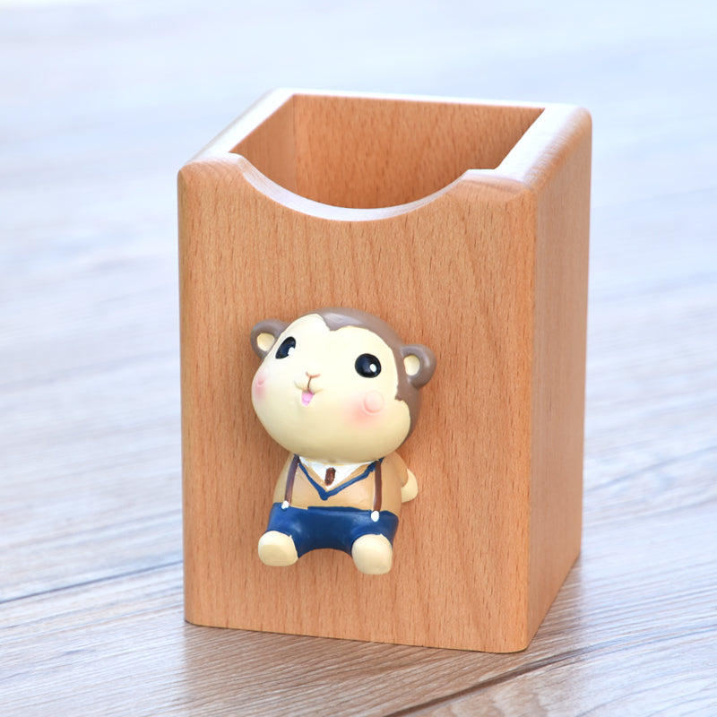 Creative Small Animal  Wooden Pen Holder, Unique Decoration